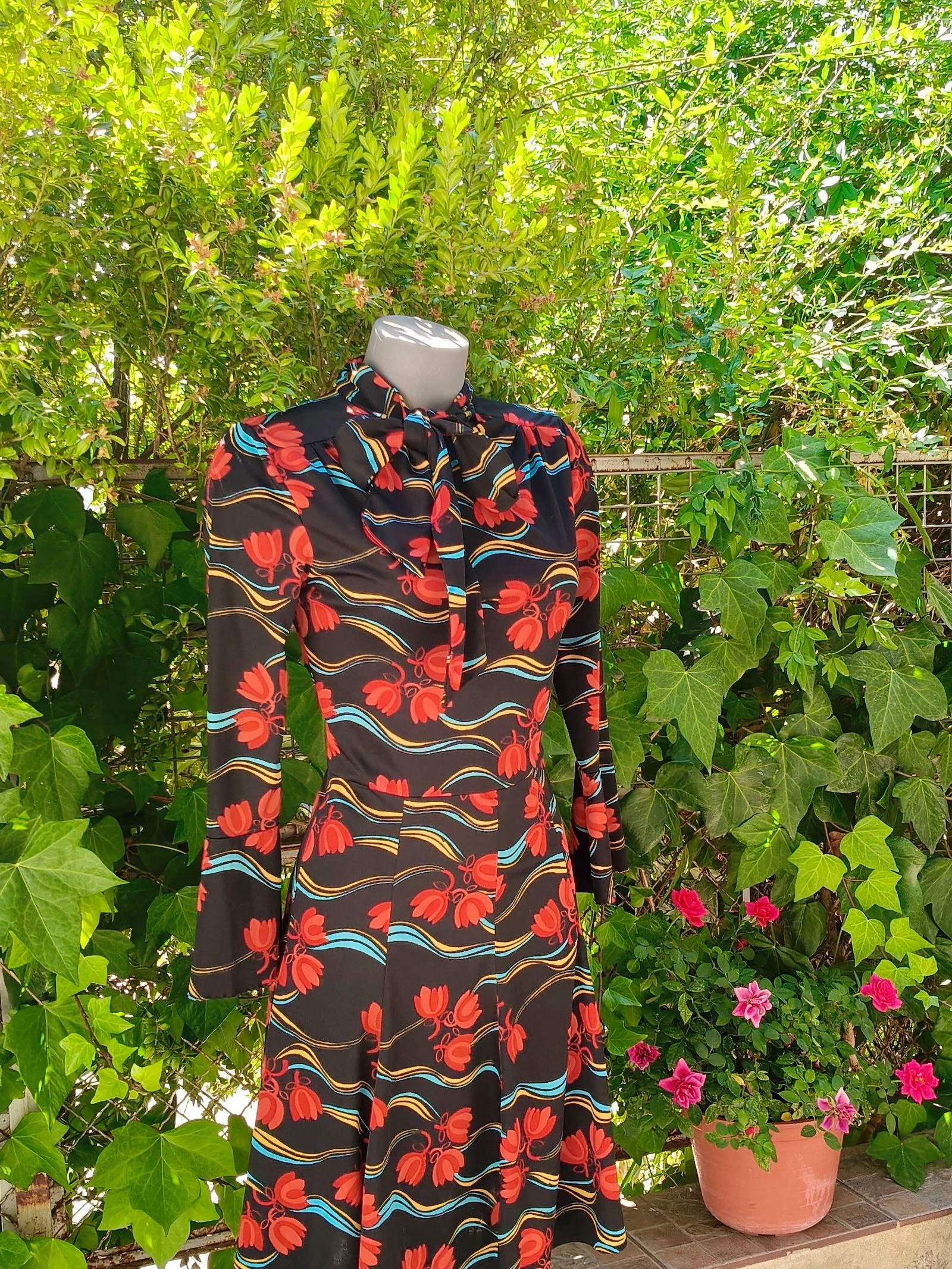Vintage Bloemenjurk met Strik Burca Maat 42 – photo 2